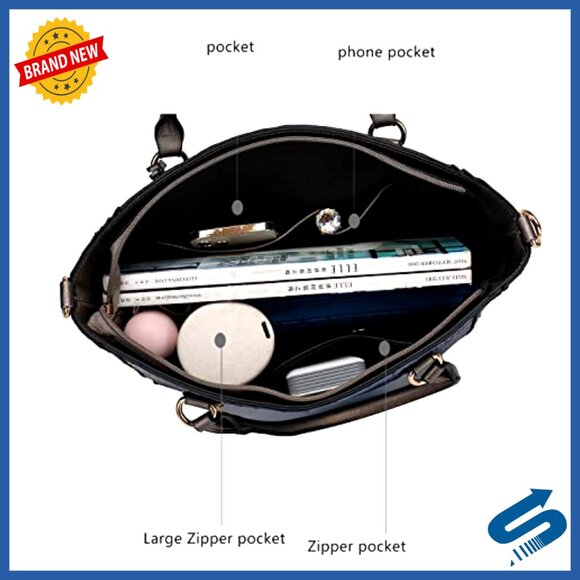 Large Vegan Leather Satchel with Removable Crossbody Strap  Large Vegan Leather Satchel Tote with Crossbody Strap, Removable Top Handle